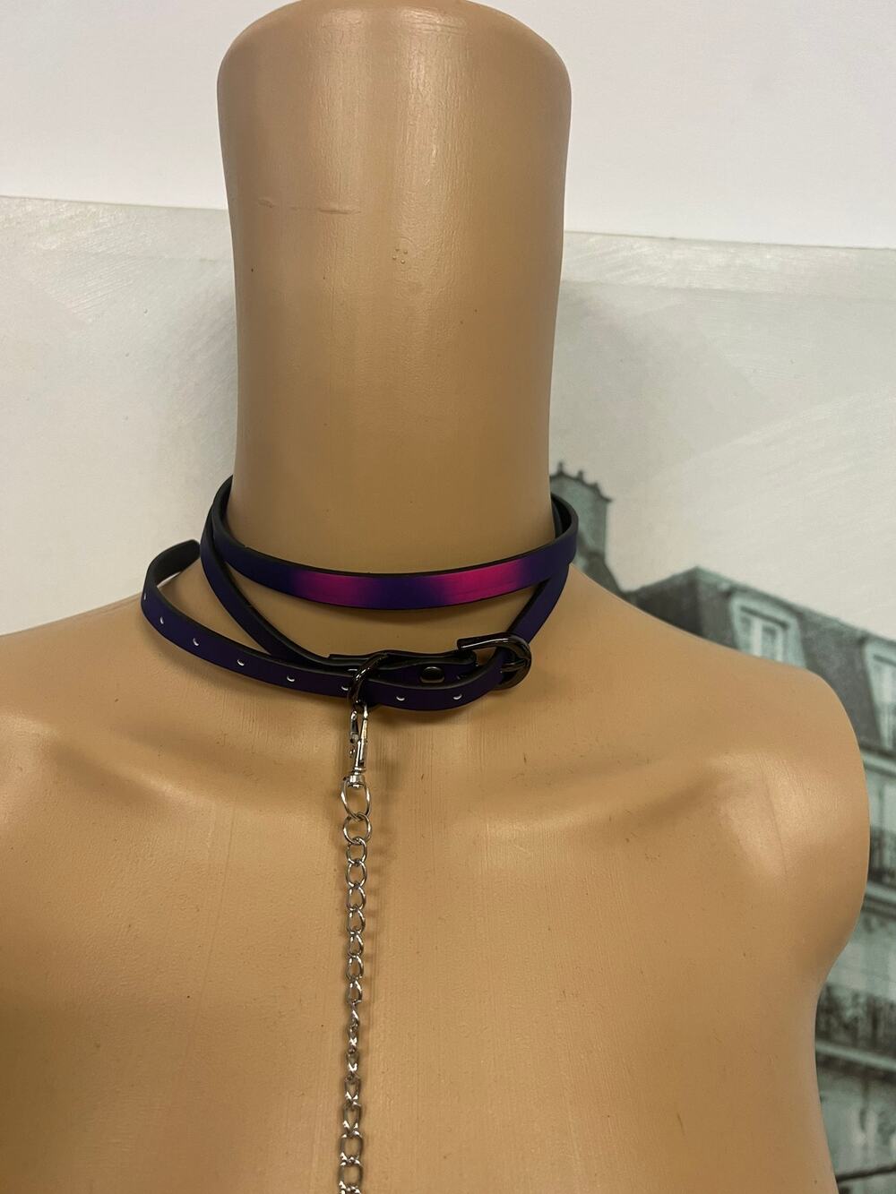 Gothic Thermochromic Faux Leather Choker with Detachable Leash